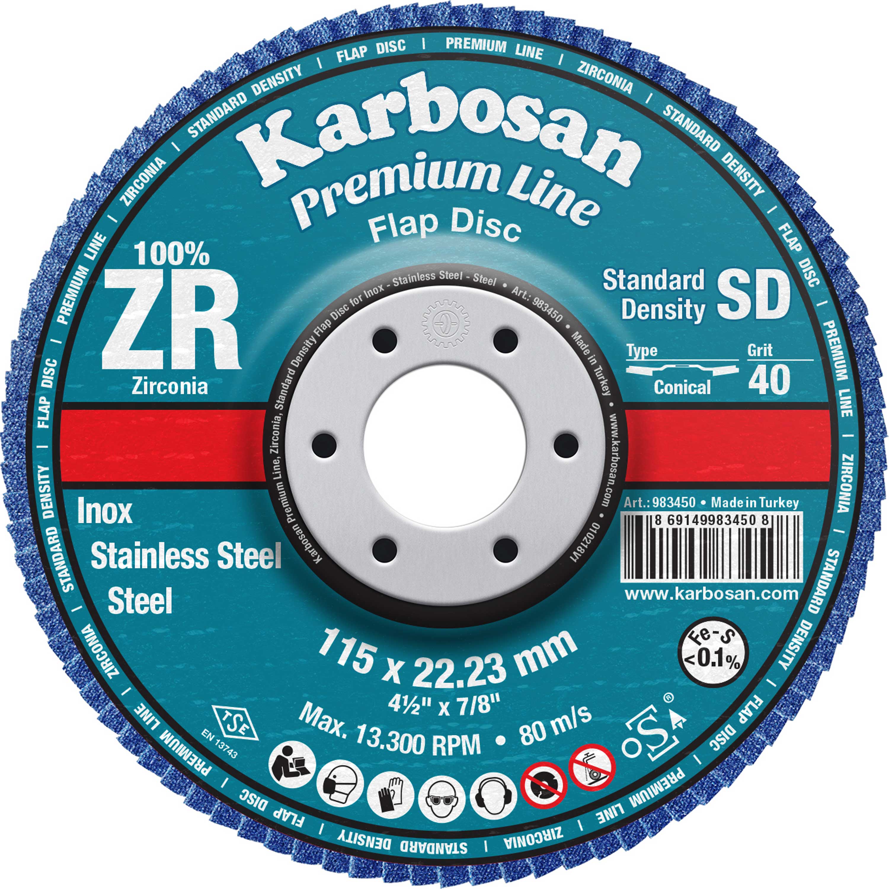 Karbosan - Zirconium Flap Disc 115mm box of 10